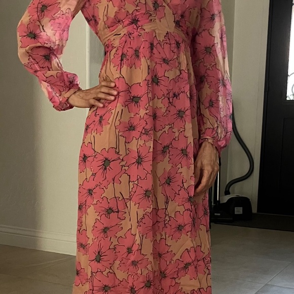 JOIE Womens Kaz Floral Silk Tie-Back Silk Midi Dress Size S Sandstorm - Picture 4 of 5